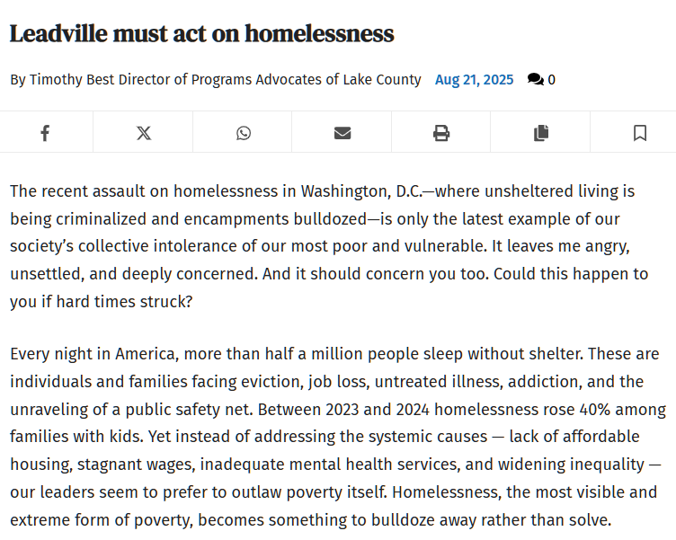 ALC Co-ED Tim Best Urges Proactive Response to Homelessness